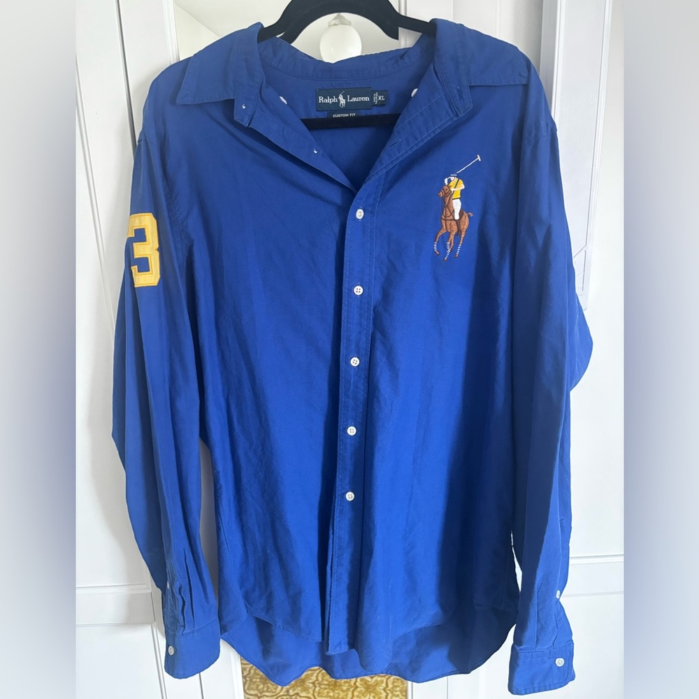 Ralph Lauren Blue Casual Button Down Shirt with Iconic Logo